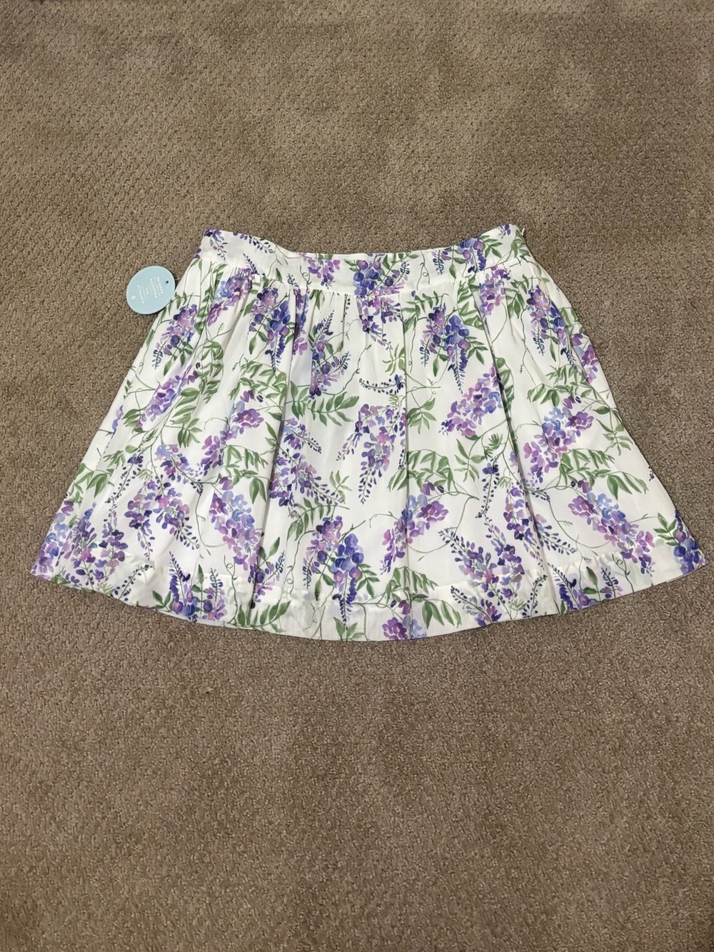 Hill House White Mini Skirt with Purple Floral Print